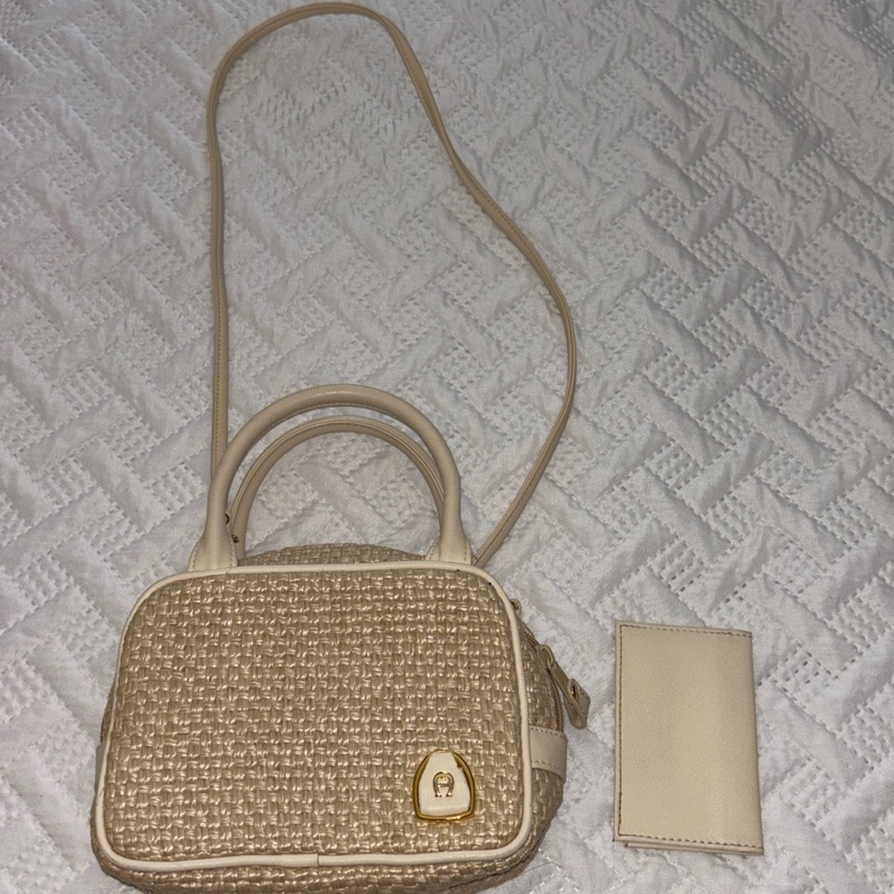 Etienne Aigner Beige Woven Crossbody Satchel